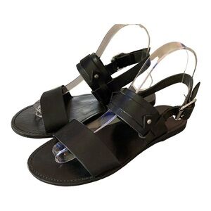 Seychelles Black Leather Flat Strappy  Sandals Women's sz 6.5